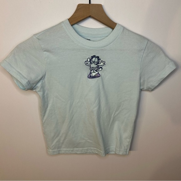 *NWOT* Garfield Surfer Baby Tee in Pastel Blue/Green, Size Small - Picture 1 of 4